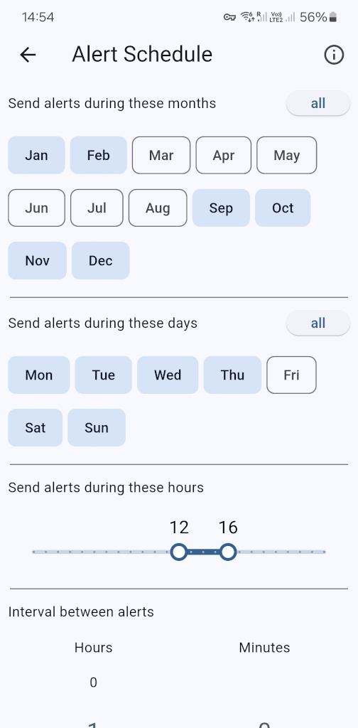 alert schedule screenshot